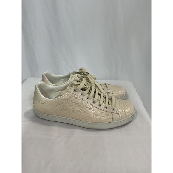 Gucci 'Gg Ace' White Leather Embossed Sneaker Size 10 - Picture 4 of 5